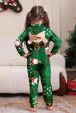 Green Snowflake Plaid Family Pajamas with Reindeer Hood