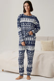 Navy Christmas Snowflake and Tree Printed Family Pajama Sets