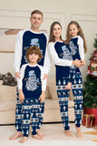 Dark Blue Snowflake Printed Long Sleeves Christmas Family Matching Pajamas
