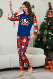 Dark Blue Plaid Pants Printed Long Sleeves Christmas Family Matching Pajamas