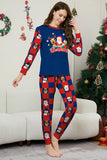 Dark Blue Plaid Pants Printed Long Sleeves Christmas Family Matching Pajamas