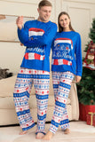 Blue Merry Christmas Printed Long Sleeves Family Matching Pajamas