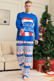 Blue Merry Christmas Printed Long Sleeves Family Matching Pajamas