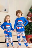 Blue Merry Christmas Printed Long Sleeves Family Matching Pajamas