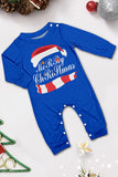 Blue Merry Christmas Printed Long Sleeves Family Matching Pajamas