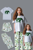 White Green Floral Printed Short Sleeves Matching Family Pajamas