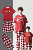 Red Dog Printed Plaid Short Sleeves Matching Family Pajamas