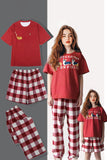 Red Dog Printed Plaid Short Sleeves Matching Family Pajamas