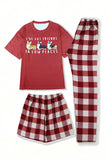 Red Dog Printed Plaid Short Sleeves Matching Family Pajamas