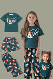 Dark Green Dog Printed Short Sleeves Matching Family Pajamas