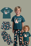 Dark Green Dog Printed Short Sleeves Matching Family Pajamas
