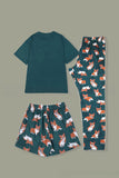 Dark Green Dog Printed Short Sleeves Matching Family Pajamas