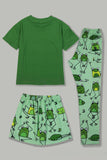 Green Frog Printed Short Sleeves Matching Family Pajamas