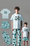 Light Blue Printed Short Sleeves Matching Family Pajamas