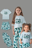 Light Blue Printed Short Sleeves Matching Family Pajamas