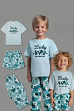 Light Blue Printed Short Sleeves Matching Family Pajamas