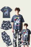 Dark Grey Animal Printed Short Sleeves Family Matching Pajamas
