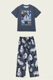 Dark Grey Animal Printed Short Sleeves Family Matching Pajamas
