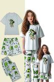 Light Green Cute Animal Printed Short Sleeves Matching Family Pajamas