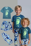 Grey Blue Luminous Printed  Short Sleeves Matching Family Pajamas