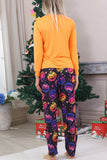 Orange Ghost Printed Long Sleeves Family Halloween Pajamas