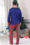 Royal Blue Reindeer Printed Plaid Christmas Matching Family Pajamas