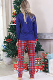 Royal Blue Reindeer Printed Plaid Christmas Matching Family Pajamas