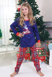 Royal Blue Reindeer Printed Plaid Christmas Matching Family Pajamas