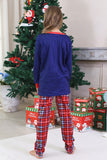 Royal Blue Reindeer Printed Plaid Christmas Matching Family Pajamas