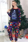 Navy Lights Tree Printed Christmas Family Matching Pajamas