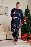 Navy Merry Christmas Printed Family Matching Pajamas