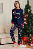 Navy Merry Christmas Printed Family Matching Pajamas