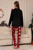 Black Red Reindeer Snowflake Printed Christmas Family Matching Pajamas