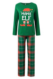 Dark Green Round Neck Christmas Plaid Family Matching Pajamas Set
