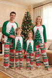 2 Piece Green Round Neck Christmas Tree Printed Family Pajama Sets