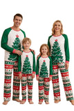 2 Piece Green Round Neck Christmas Tree Printed Family Pajama Sets