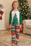 2 Piece Green Round Neck Christmas Tree Printed Family Pajama Sets