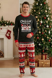 Black Red Snowman Fair Isle Pattern Round Neck Family Pajama Sets