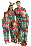 Green Red Fair Isle Pattern Round Neck Long Sleeves Family Pajama Sets