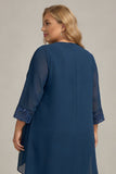 Navy 3 Pieces Long Sleeves Plus Size Mother of the Bride Pant Suits