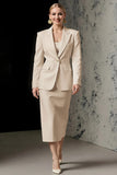 Ivory 2-Piece Peak Lapel Pencil Midi Women Formal Suits