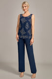 Navy 3 Piece Embroidered Choir Pant Suits