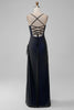 Load image into Gallery viewer, Back Blue Mermaid Spaghetti Straps Long Bridesmaid Dress with Slit
