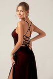 Black Red Sheath Spaghetti Straps Bridesmaid Dress With Elasticity