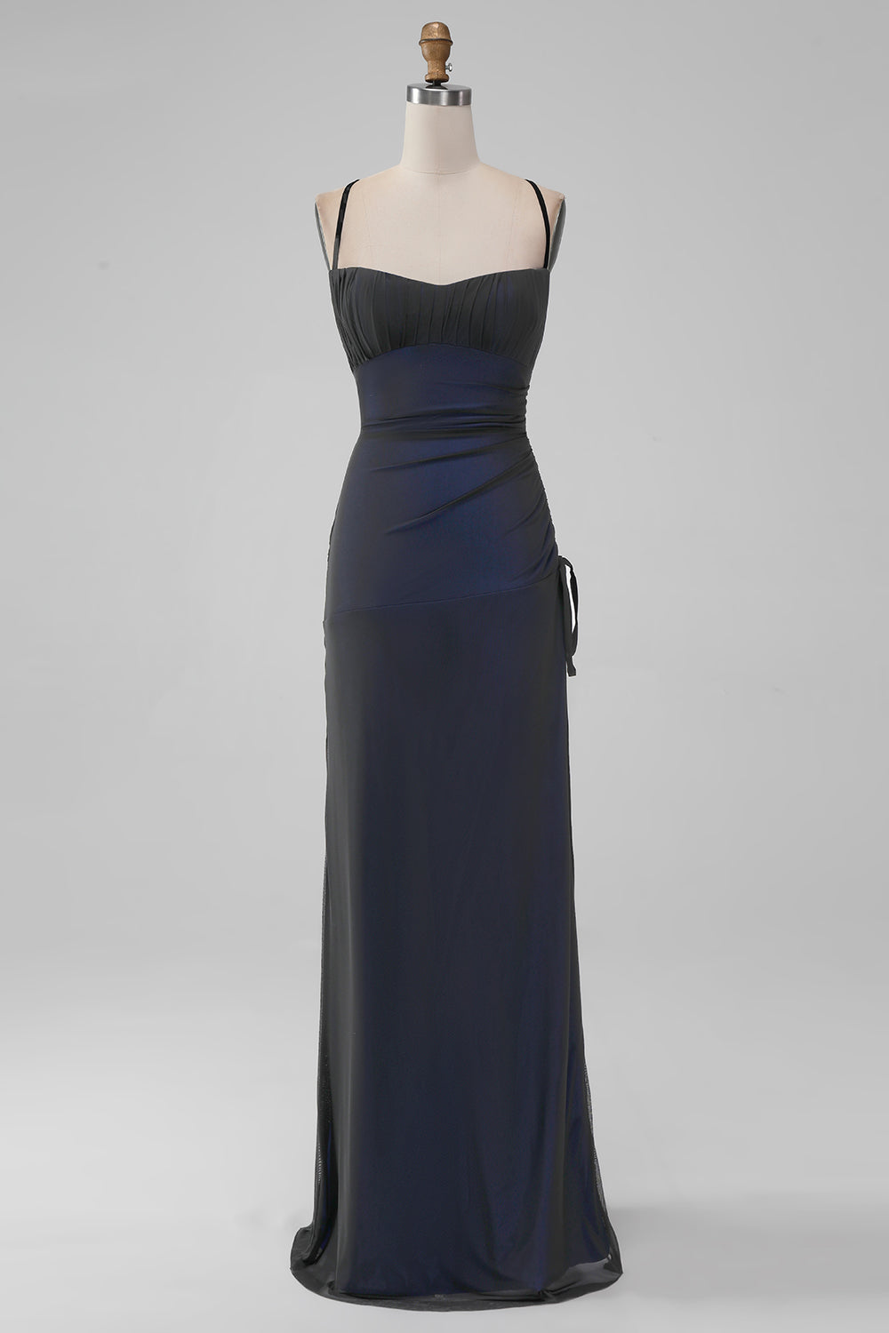 Black Blue Spaghetti Straps Mermaid Long Prom Dress with Slit