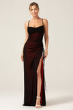 Sheath Spaghetti Straps Floor Length Black Red Bridesmaid Dress