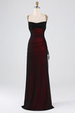 Sheath Spaghetti Straps Floor Length Black Red Bridesmaid Dress