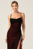 Load image into Gallery viewer, Sheath Spaghetti Straps Floor Length Black Red Bridesmaid Dress