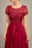 Sparkly Burgundy A-Line Sequin Choir Dress with Ruffles