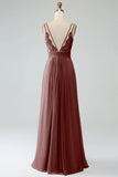 Dusty Sage A-Line Spaghetti Straps Pleated Chiffon Long Bridesmaid Dress